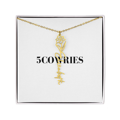 Name Necklace With Flower, Personalized Birth Flower Name Pendant, Custom Floral Name Jewelry, Mothers Day Gift, Valentine Gift for Her