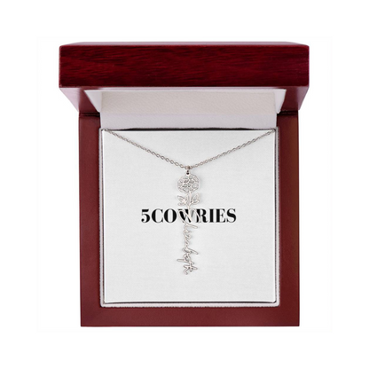 Name Necklace With Flower, Personalized Birth Flower Name Pendant, Custom Floral Name Jewelry, Mothers Day Gift, Valentine Gift for Her