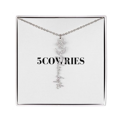 Name Necklace With Flower, Personalized Birth Flower Name Pendant, Custom Floral Name Jewelry, Mothers Day Gift, Valentine Gift for Her