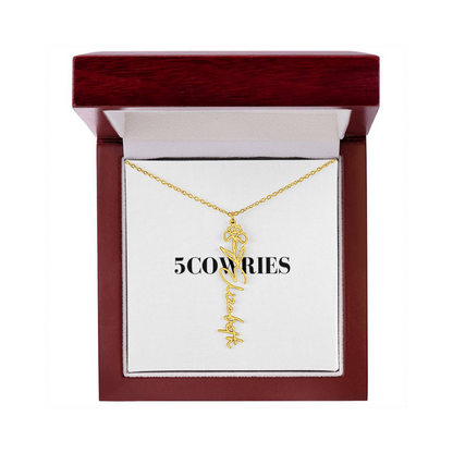 Name Necklace With Flower, Personalized Birth Flower Name Pendant, Custom Floral Name Jewelry, Mothers Day Gift, Valentine Gift for Her