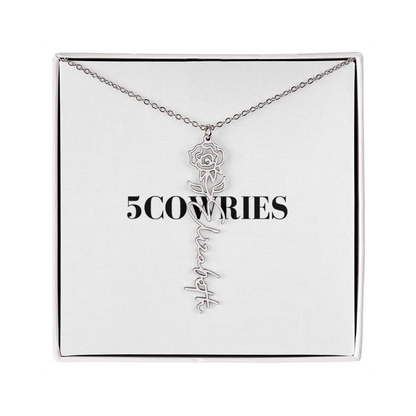Name Necklace With Flower, Personalized Birth Flower Name Pendant, Custom Floral Name Jewelry, Mothers Day Gift, Valentine Gift for Her