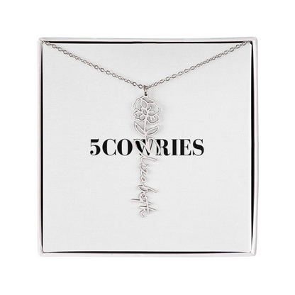 Name Necklace With Flower, Personalized Birth Flower Name Pendant, Custom Floral Name Jewelry, Mothers Day Gift, Valentine Gift for Her