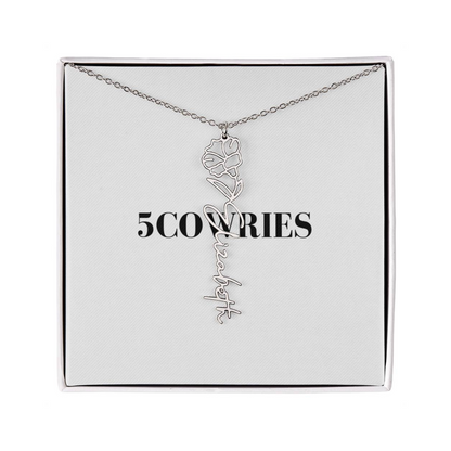 Name Necklace With Flower, Personalized Birth Flower Name Pendant, Custom Floral Name Jewelry, Mothers Day Gift, Valentine Gift for Her