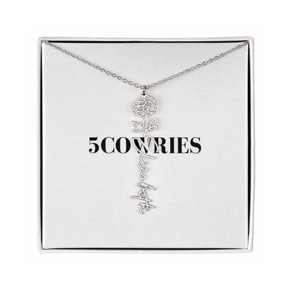 Name Necklace With Flower, Personalized Birth Flower Name Pendant, Custom Floral Name Jewelry, Mothers Day Gift, Valentine Gift for Her