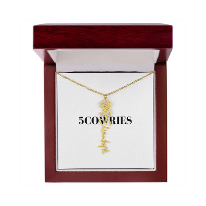 Name Necklace With Flower, Personalized Birth Flower Name Pendant, Custom Floral Name Jewelry, Mothers Day Gift, Valentine Gift for Her