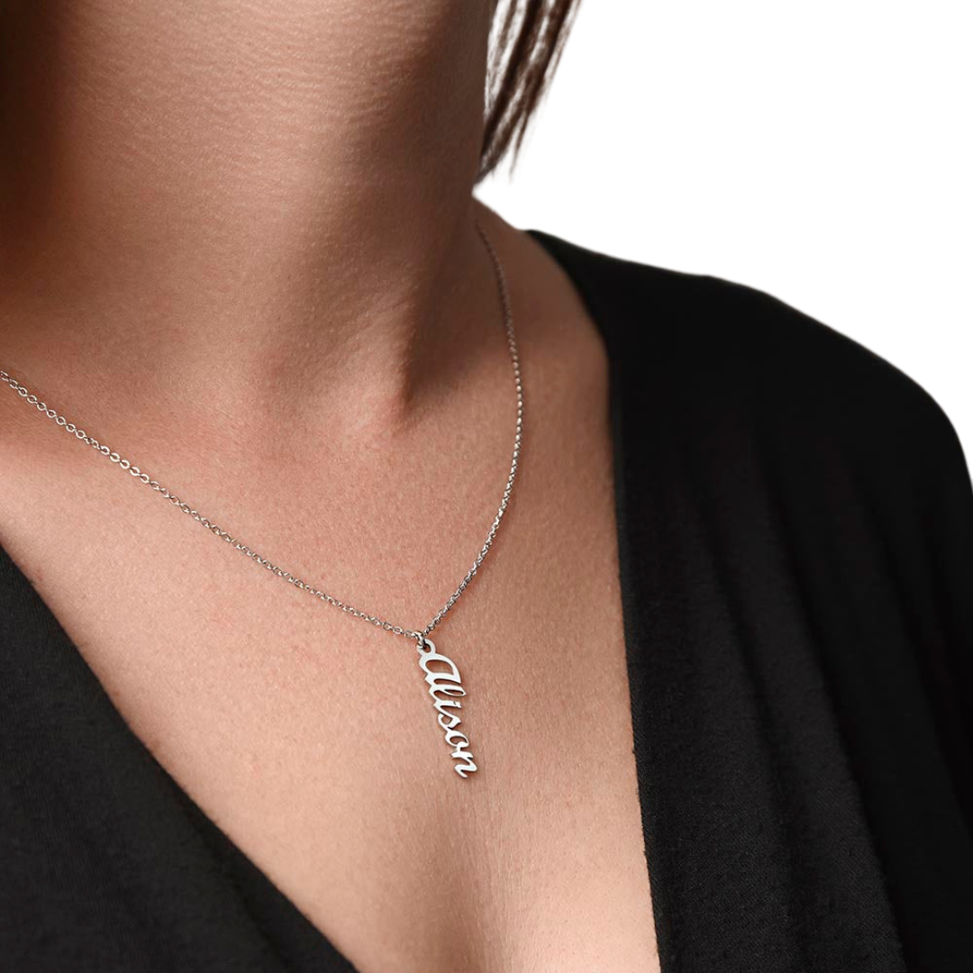 Vertical Name Necklace, Personalized Name Necklace, Custom Name Pendant Jewelry, Monogram Keepsake, Mothers Day Gift, Valentine Gift for Her