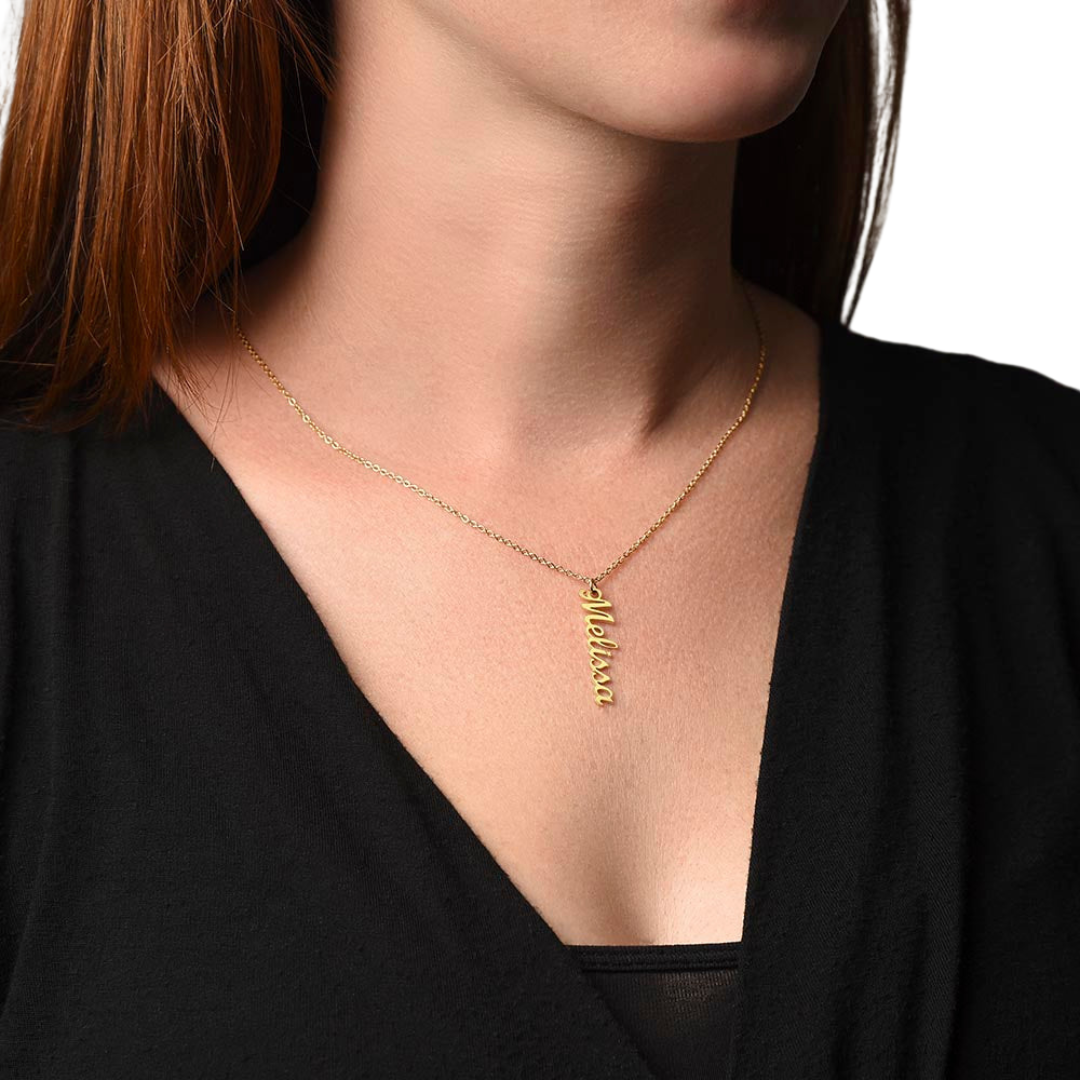 Vertical Name Necklace, Personalized Name Necklace, Custom Name Pendant Jewelry, Monogram Keepsake, Mothers Day Gift, Valentine Gift for Her