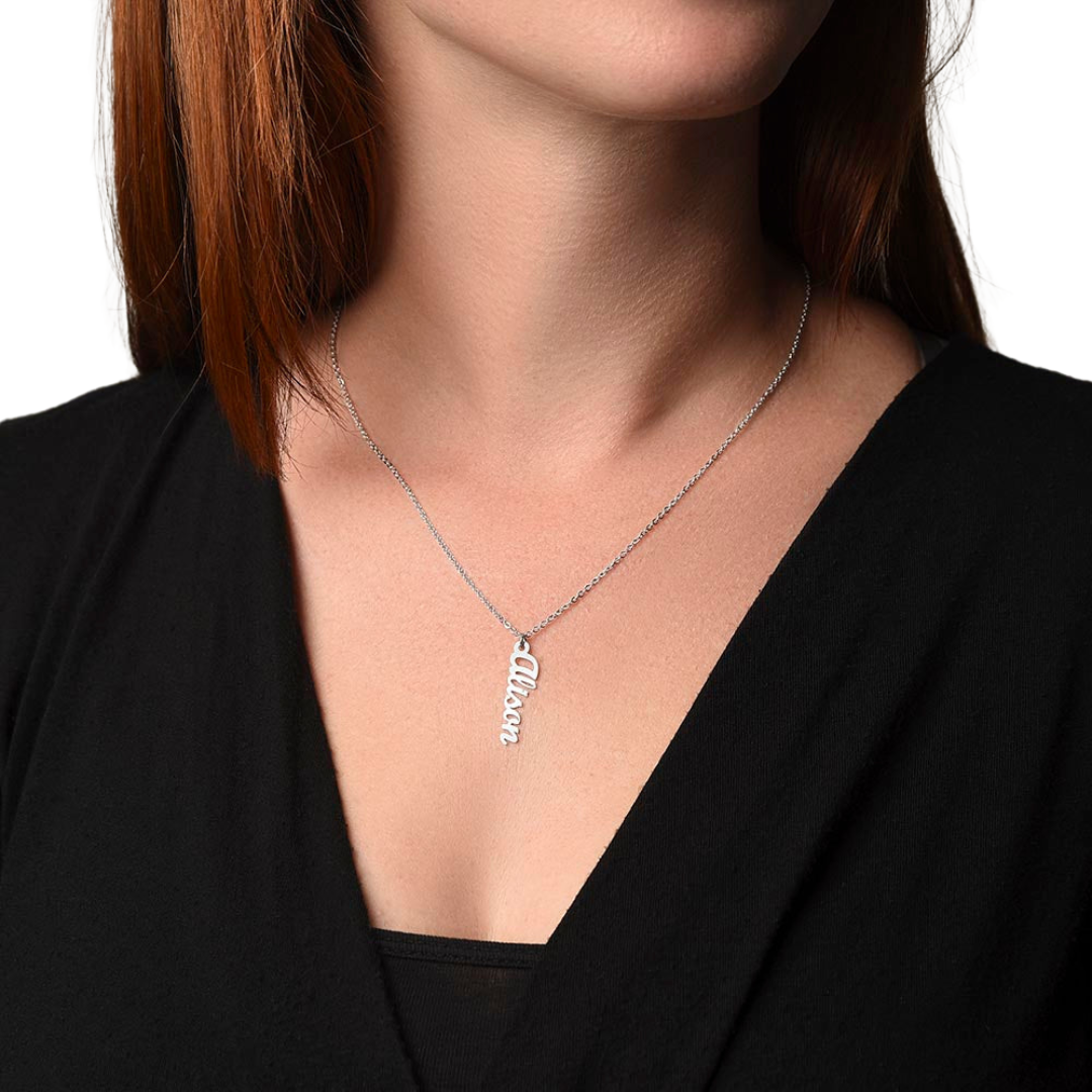 Vertical Name Necklace, Personalized Name Necklace, Custom Name Pendant Jewelry, Monogram Keepsake, Mothers Day Gift, Valentine Gift for Her
