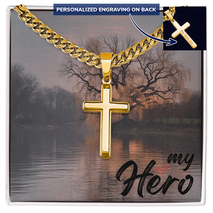 Personalized Artisan Cross Pendant With Cuban Link Chain