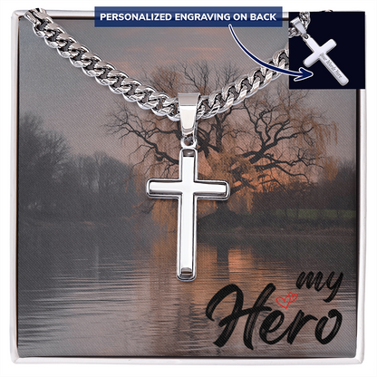 Personalized Artisan Cross Pendant With Cuban Link Chain