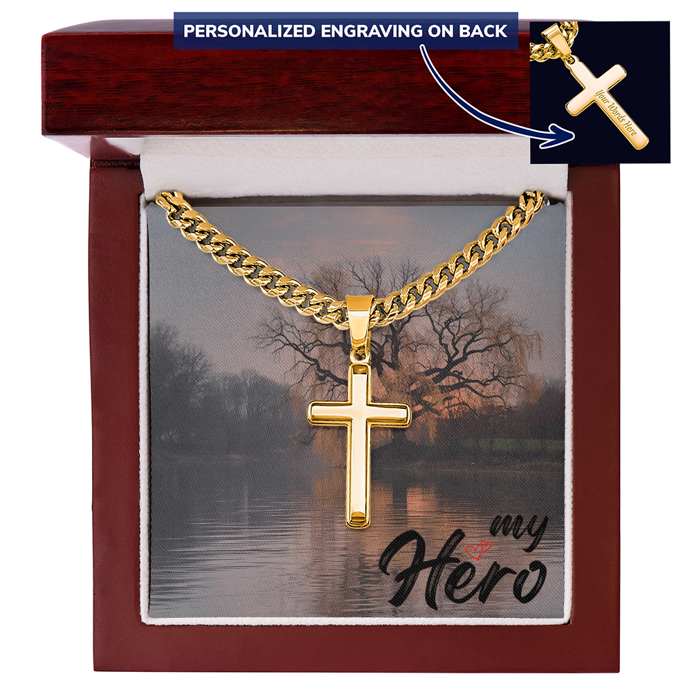 Personalized Artisan Cross Pendant With Cuban Link Chain