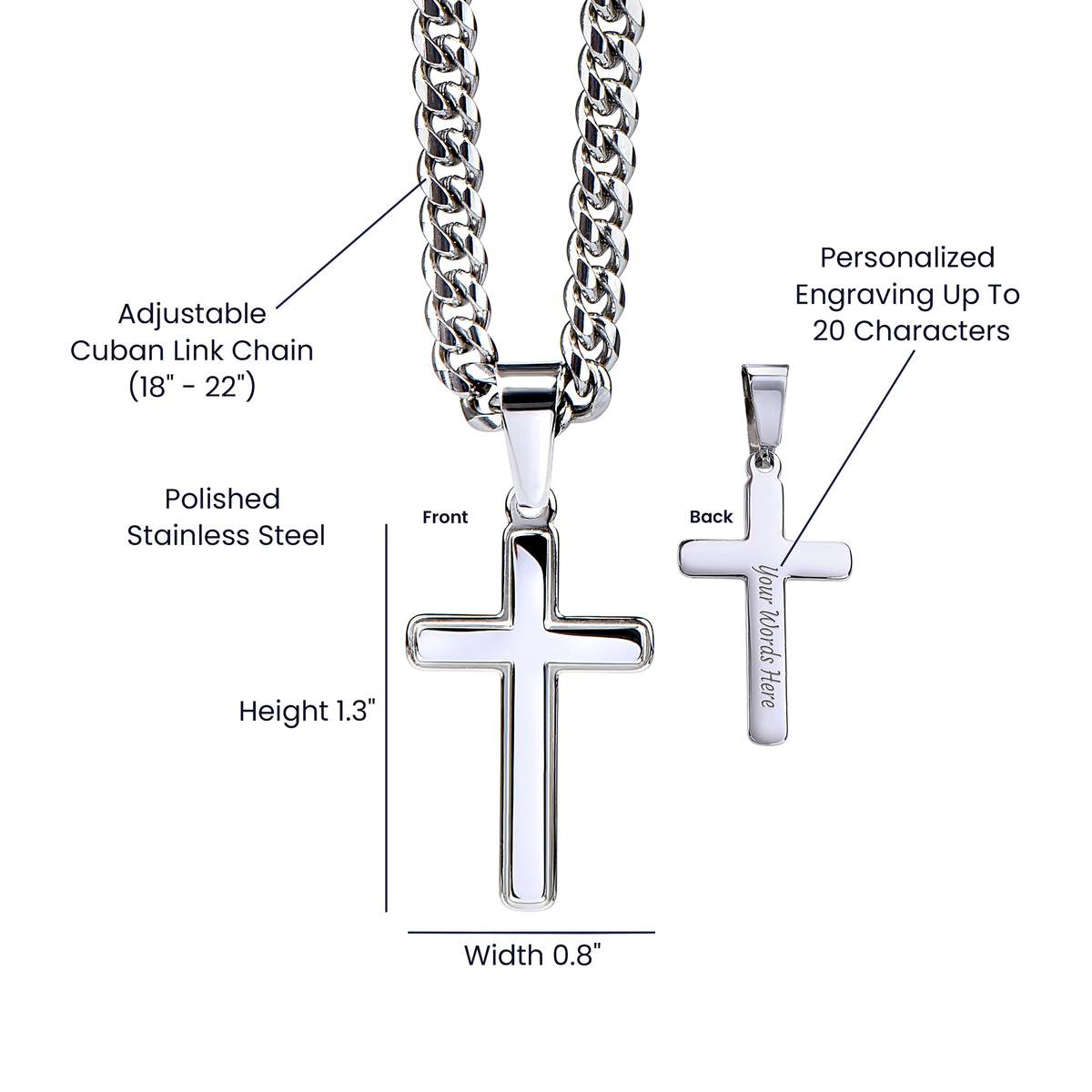 Personalized Artisan Cross Pendant With Cuban Link Chain