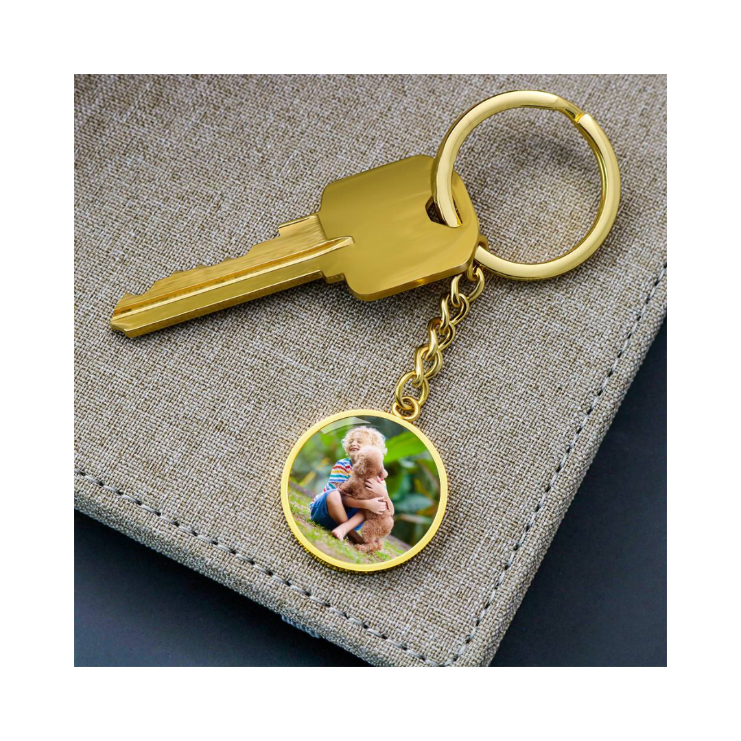 Photo Circle Keychain, Custom Photo Circle Keychain, Personalized Picture Circle Keychain, Engraved Photo Round Pendant, Custom Gift for Her