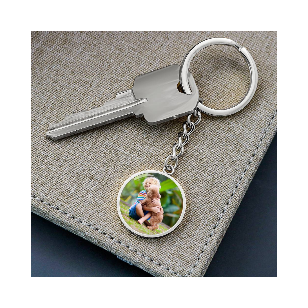 Photo Circle Keychain, Custom Photo Circle Keychain, Personalized Picture Circle Keychain, Engraved Photo Round Pendant, Custom Gift for Her