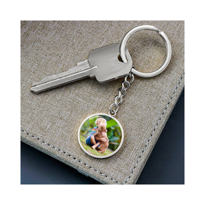Photo Circle Keychain, Custom Photo Circle Keychain, Personalized Picture Circle Keychain, Engraved Photo Round Pendant, Custom Gift for Her