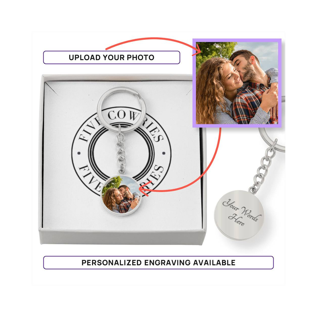 Photo Circle Keychain, Custom Photo Circle Keychain, Personalized Picture Circle Keychain, Engraved Photo Round Pendant, Custom Gift for Her