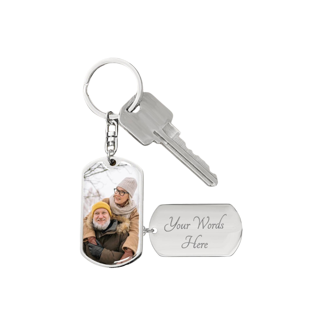 Photo Dog Tag Swivel Keychain, Custom Picture Dog Tag Keychain, Personalized Keychain for him, Engraved Keychain, Military Dog-tag Keychain