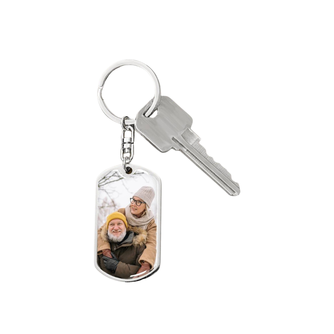Photo Dog Tag Swivel Keychain, Custom Picture Dog Tag Keychain, Personalized Keychain for him, Engraved Keychain, Military Dog-tag Keychain