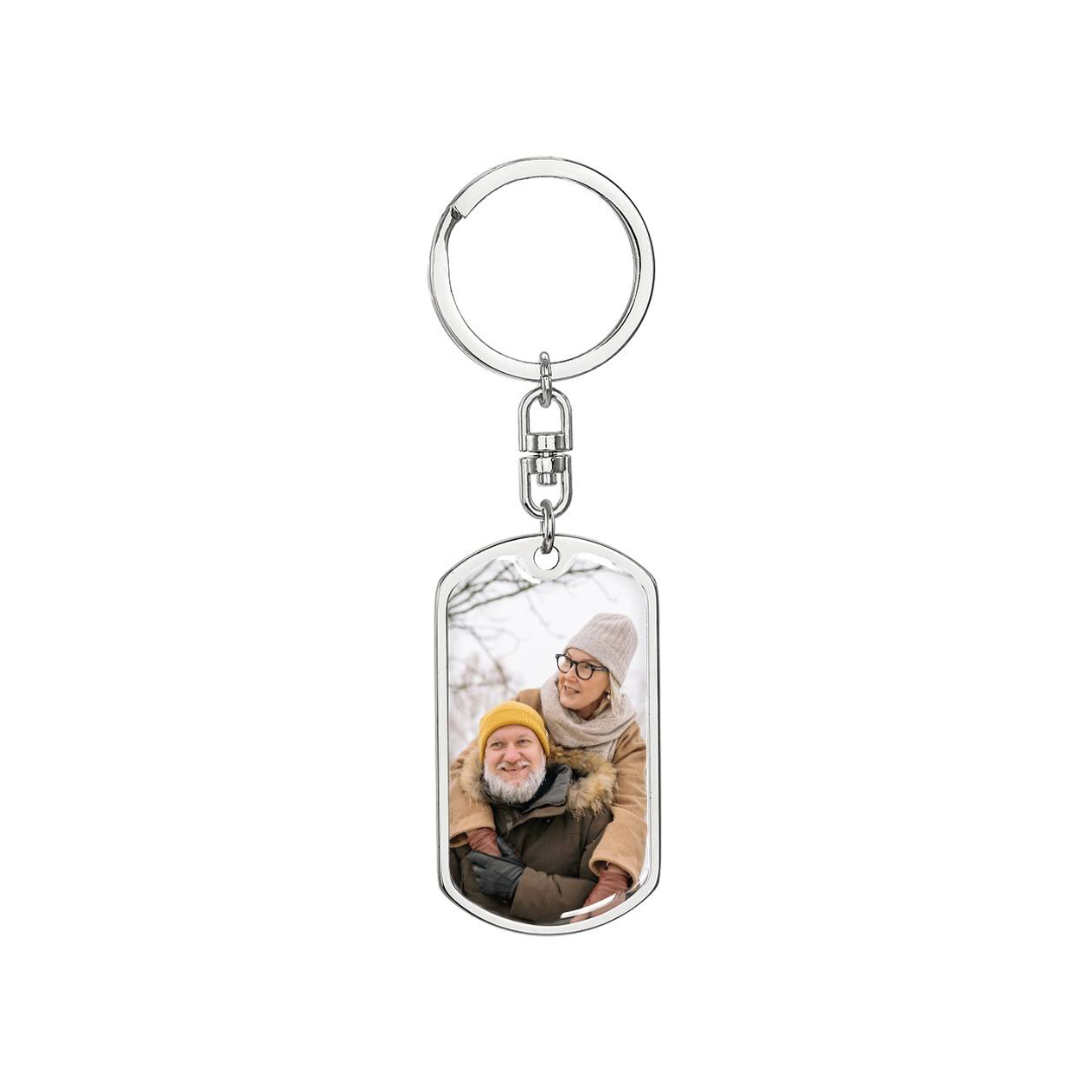 Photo Dog Tag Swivel Keychain, Custom Picture Dog Tag Keychain, Personalized Keychain for him, Engraved Keychain, Military Dog-tag Keychain