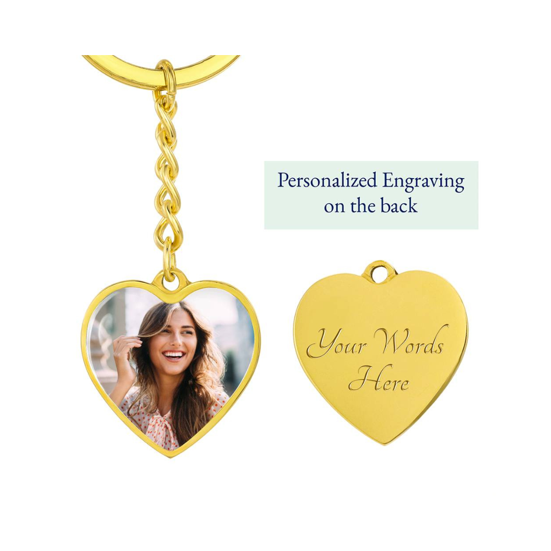 Photo Heart Keychain, Custom Photo Heart Keychain, Personalized Picture Heart Keychain, Engraved Photo Heart Pendant, Custom Gift for Her, Valentine Gift