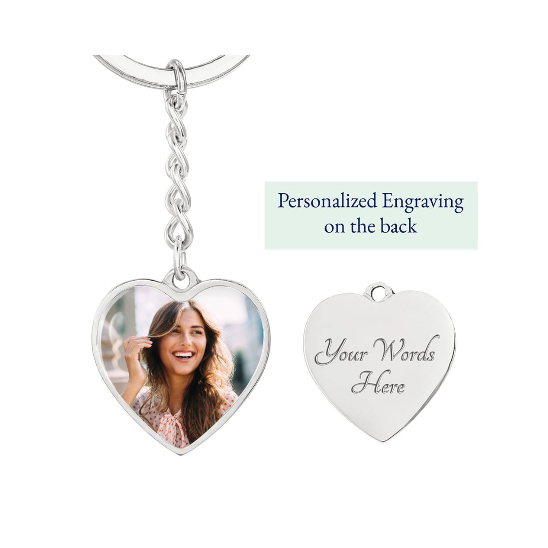 Photo Heart Keychain, Custom Photo Heart Keychain, Personalized Picture Heart Keychain, Engraved Photo Heart Pendant, Custom Gift for Her, Valentine Gift