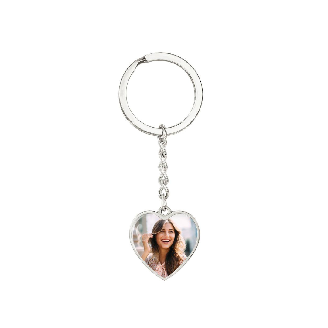 Photo Heart Keychain, Custom Photo Heart Keychain, Personalized Picture Heart Keychain, Engraved Photo Heart Pendant, Custom Gift for Her, Valentine Gift