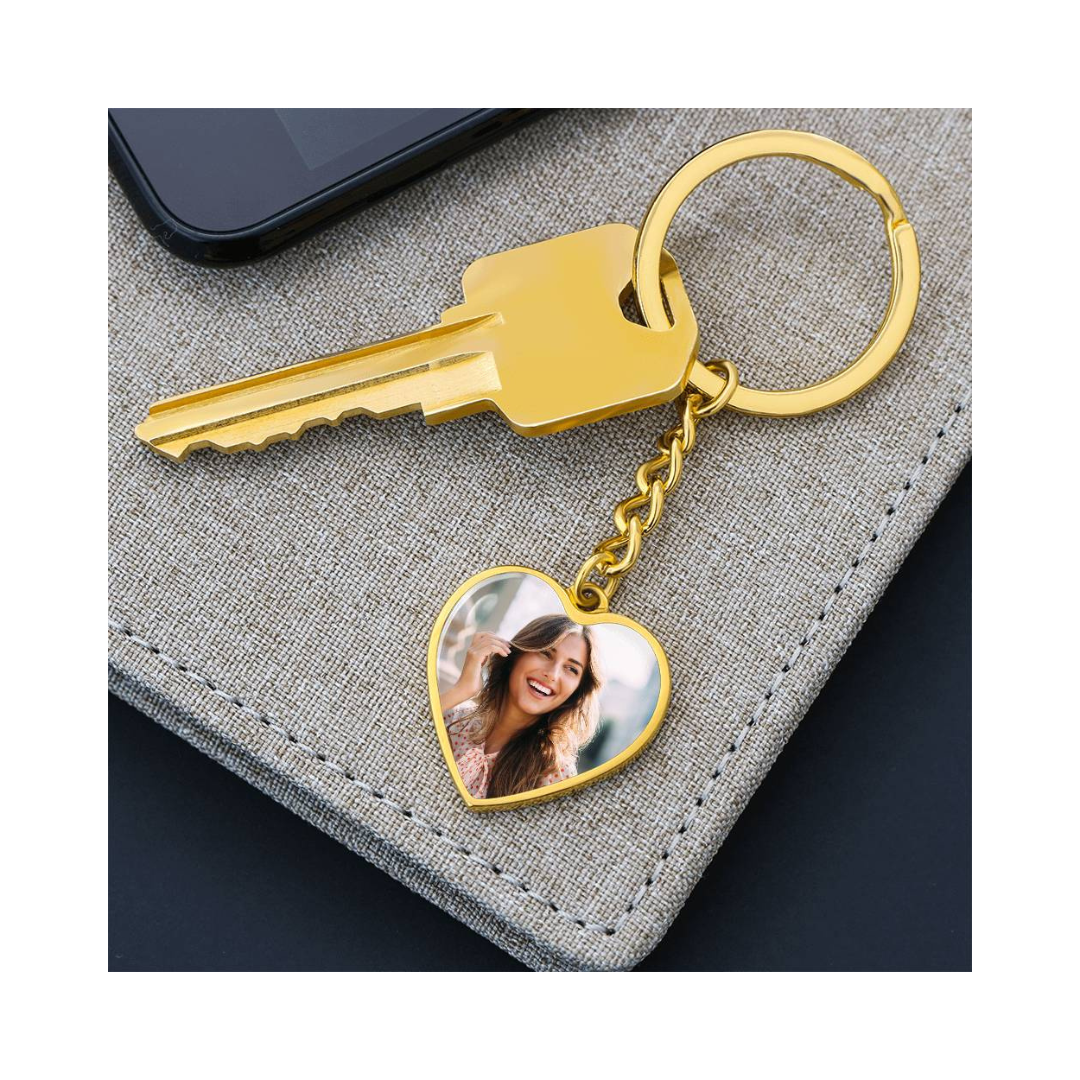 Photo Heart Keychain, Custom Photo Heart Keychain, Personalized Picture Heart Keychain, Engraved Photo Heart Pendant, Custom Gift for Her, Valentine Gift