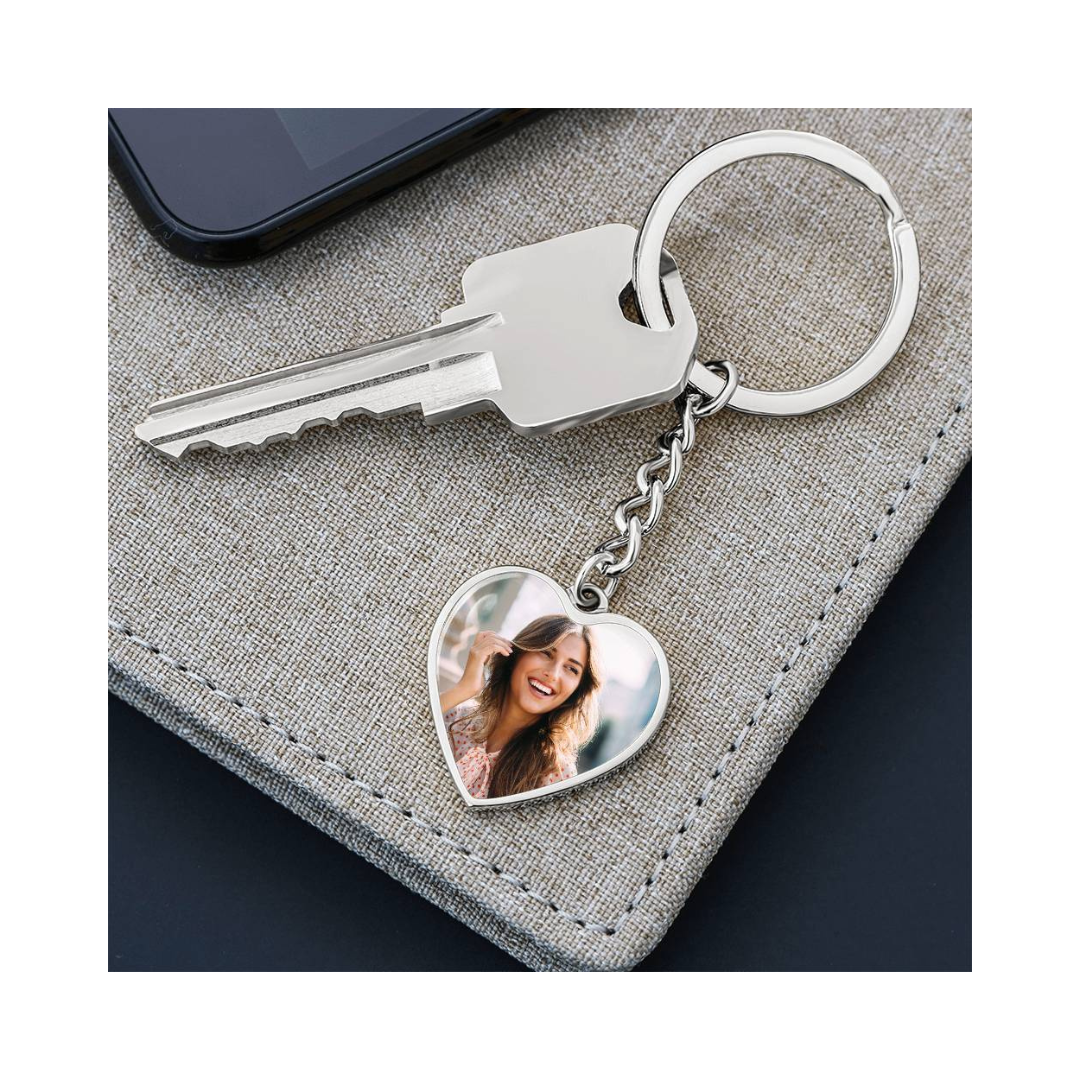 Photo Heart Keychain, Custom Photo Heart Keychain, Personalized Picture Heart Keychain, Engraved Photo Heart Pendant, Custom Gift for Her, Valentine Gift