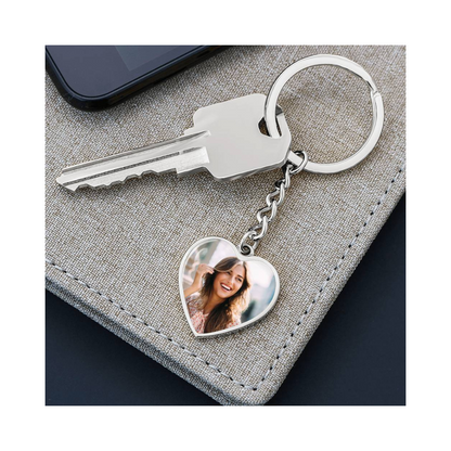 Photo Heart Keychain, Custom Photo Heart Keychain, Personalized Picture Heart Keychain, Engraved Photo Heart Pendant, Custom Gift for Her, Valentine Gift