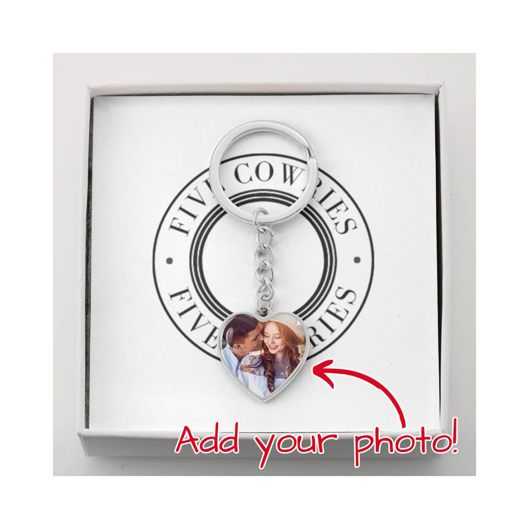 Photo Heart Keychain, Custom Photo Heart Keychain, Personalized Picture Heart Keychain, Engraved Photo Heart Pendant, Custom Gift for Her, Valentine Gift