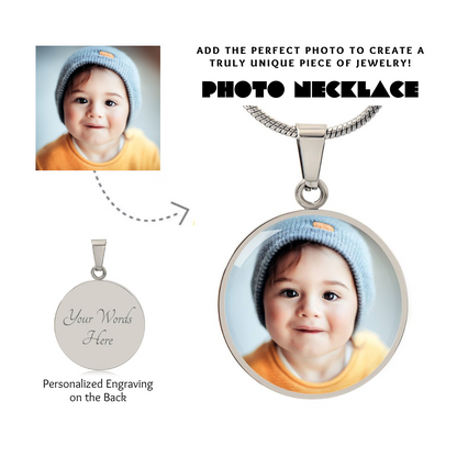 Photo Circle Necklace, Custom Picture Circle Necklace, Photo Pendant, Personalized Engraved Necklace, Custom Circle Pendant, Gift for her
