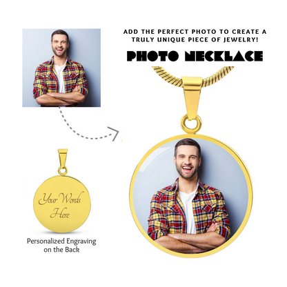 Photo Circle Necklace, Custom Picture Circle Necklace, Photo Pendant, Personalized Engraved Necklace, Custom Circle Pendant, Gift for her