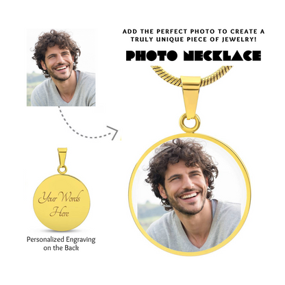 Photo Circle Necklace, Custom Picture Circle Necklace, Photo Pendant, Personalized Engraved Necklace, Custom Circle Pendant, Gift for her