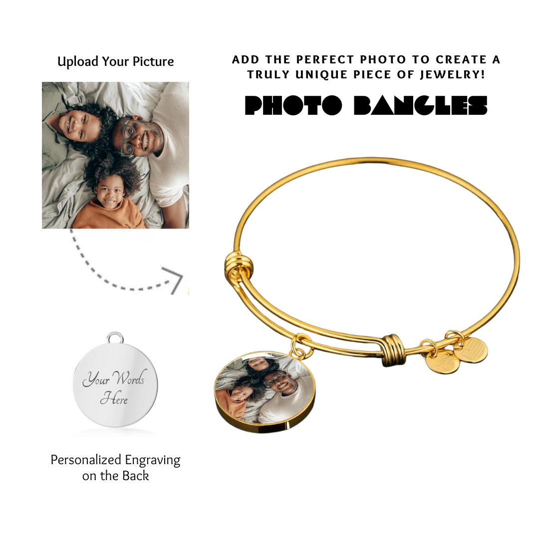 Photo Circle Pendant Bangles, Custom Picture Circle Bangles, Picture Pendant Bangles, Personalized Engraved Circle Bangles, Gift for her