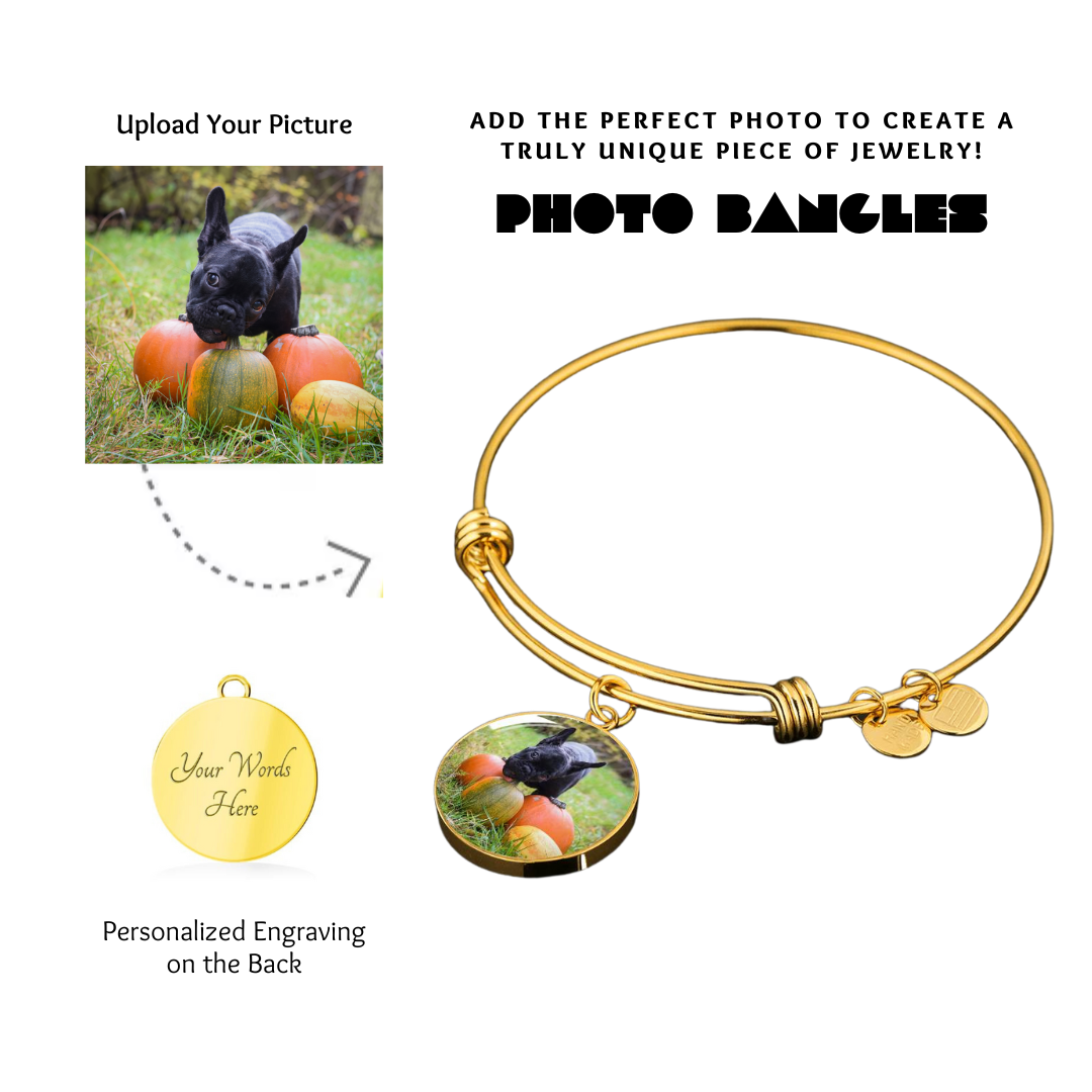 Photo Circle Pendant Bangles, Custom Picture Circle Bangles, Picture Pendant Bangles, Personalized Engraved Circle Bangles, Gift for her