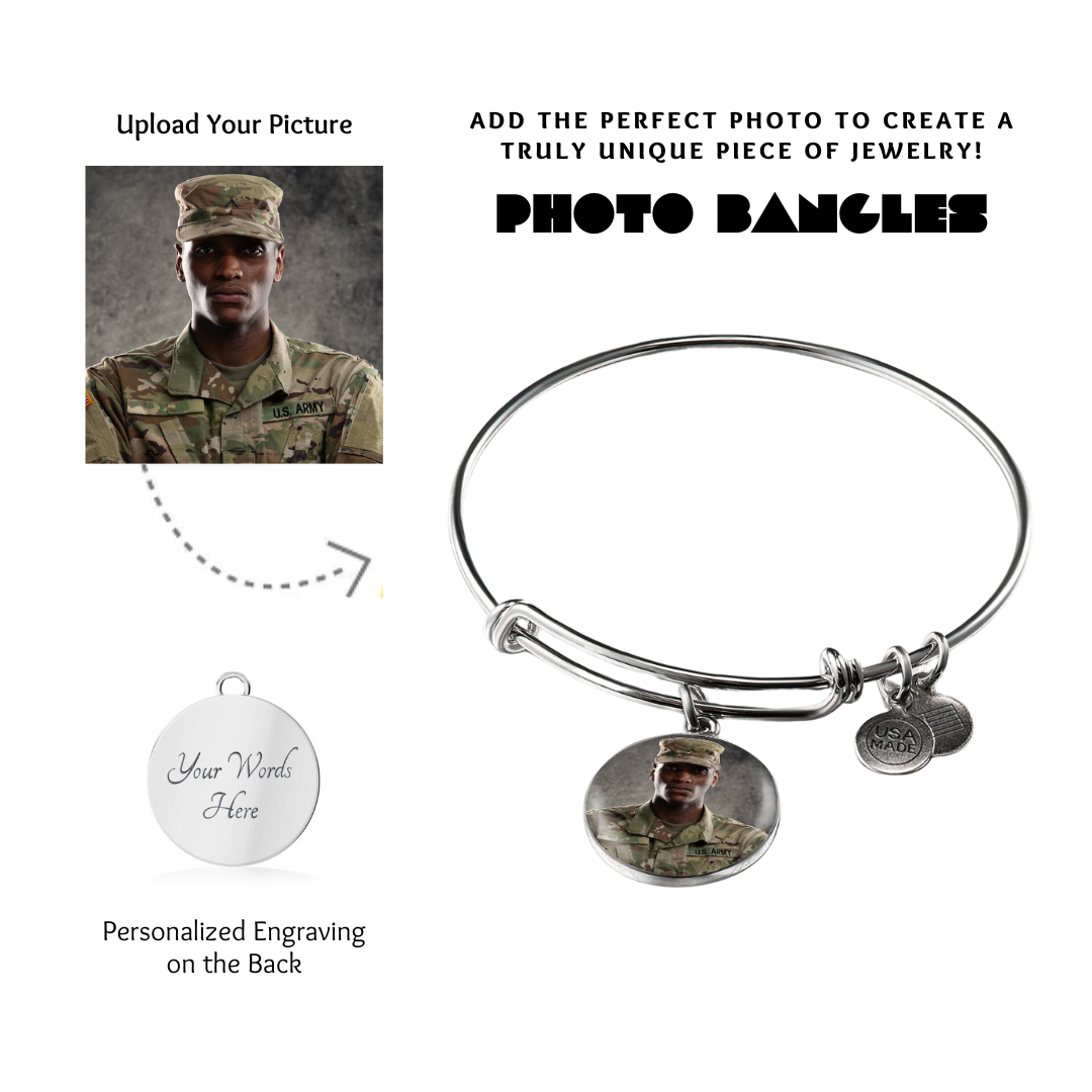Photo Circle Pendant Bangles, Custom Picture Circle Bangles, Picture Pendant Bangles, Personalized Engraved Circle Bangles, Gift for her