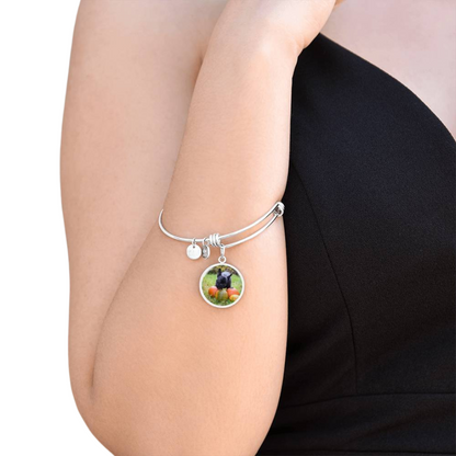 Photo Circle Pendant Bangles, Custom Picture Circle Bangles, Picture Pendant Bangles, Personalized Engraved Circle Bangles, Gift for her