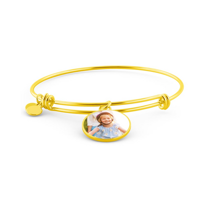 Photo Circle Pendant Bangles, Custom Picture Circle Bangles, Picture Pendant Bangles, Personalized Engraved Circle Bangles, Gift for her