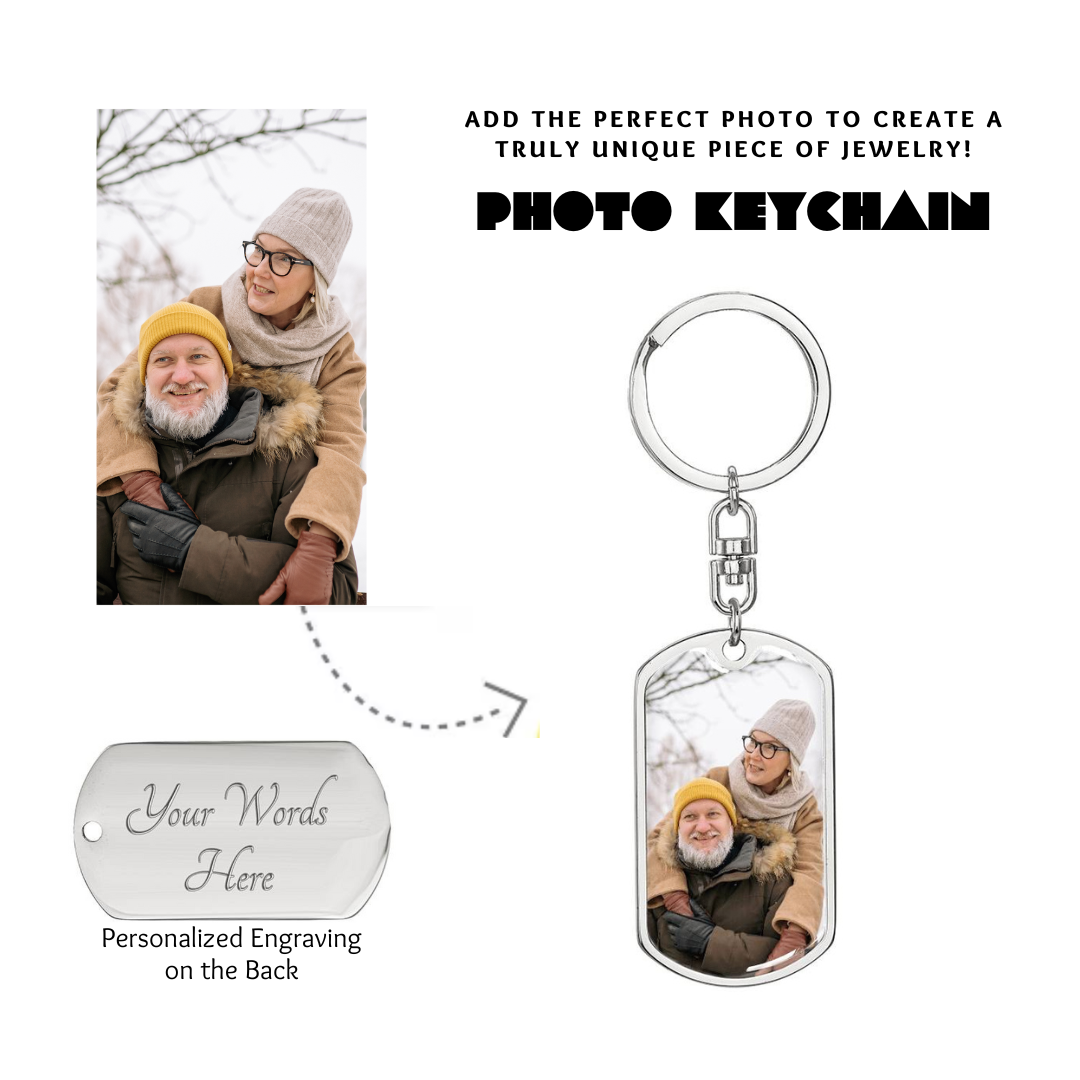Photo Dog Tag Swivel Keychain, Custom Picture Dog Tag Keychain, Personalized Keychain for him, Engraved Keychain, Military Dog-tag Keychain