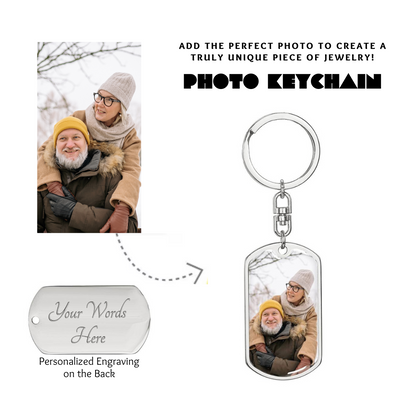 Photo Dog Tag Swivel Keychain, Custom Picture Dog Tag Keychain, Personalized Keychain for him, Engraved Keychain, Military Dog-tag Keychain