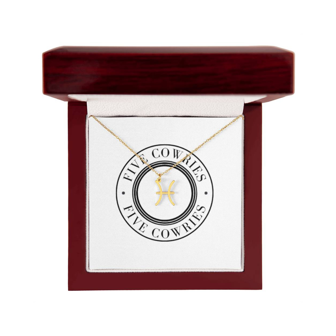 Pisces Zodiac Name Necklace. Handcrafted with care, this piece is made from durable stainless steel and optionally dipped in 18k yellow gold and features her unique astrological sign.
