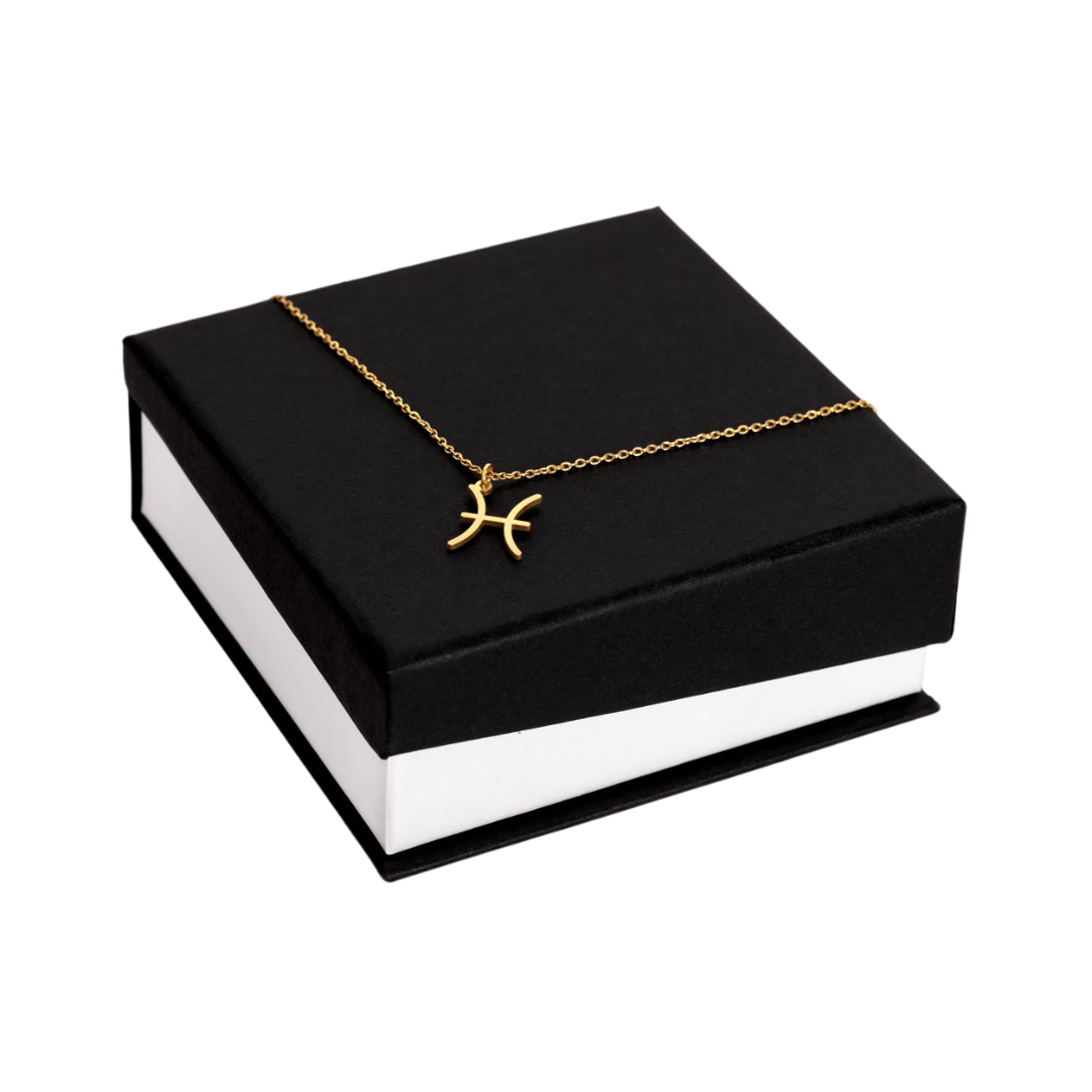 Pisces Zodiac Name Necklace. Handcrafted with care, this piece is made from durable stainless steel and optionally dipped in 18k yellow gold and features her unique astrological sign.