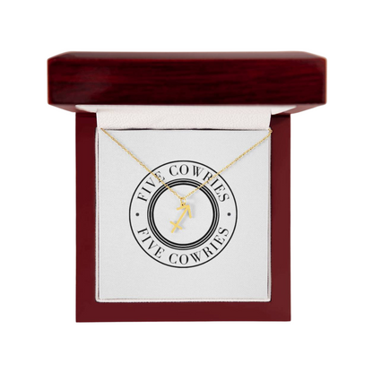 Sagittarius Zodiac Name Necklace. Handcrafted with care, this piece is made from durable stainless steel and optionally dipped in 18k yellow gold and features her unique astrological sign.