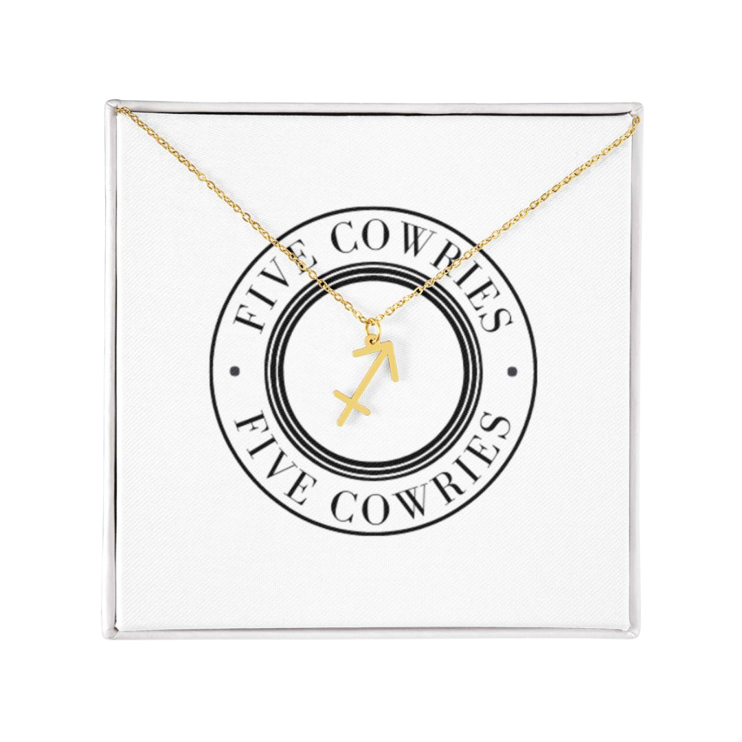 Sagittarius Zodiac Name Necklace. Handcrafted with care, this piece is made from durable stainless steel and optionally dipped in 18k yellow gold and features her unique astrological sign.