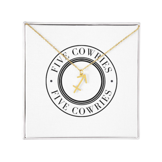 Sagittarius Zodiac Name Necklace. Handcrafted with care, this piece is made from durable stainless steel and optionally dipped in 18k yellow gold and features her unique astrological sign.