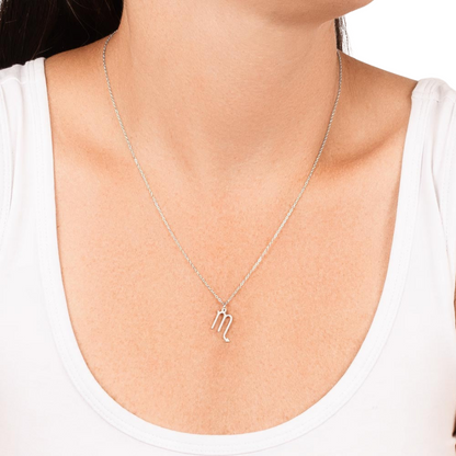 Scorpio Zodiac Name Necklace. Handcrafted with care, this piece is made from durable stainless steel and optionally dipped in 18k yellow gold and features her unique astrological sign.