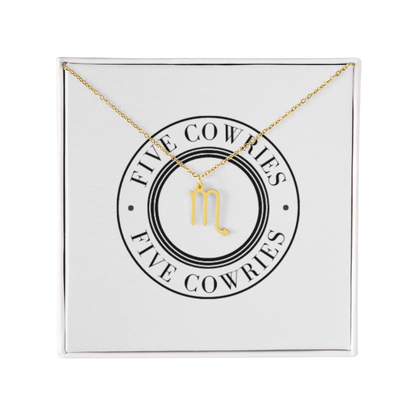 Scorpio Zodiac Name Necklace. Handcrafted with care, this piece is made from durable stainless steel and optionally dipped in 18k yellow gold and features her unique astrological sign.
