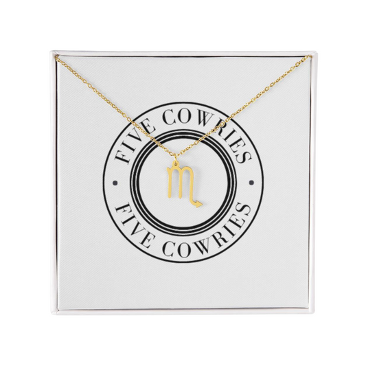 Scorpio Zodiac Name Necklace. Handcrafted with care, this piece is made from durable stainless steel and optionally dipped in 18k yellow gold and features her unique astrological sign.