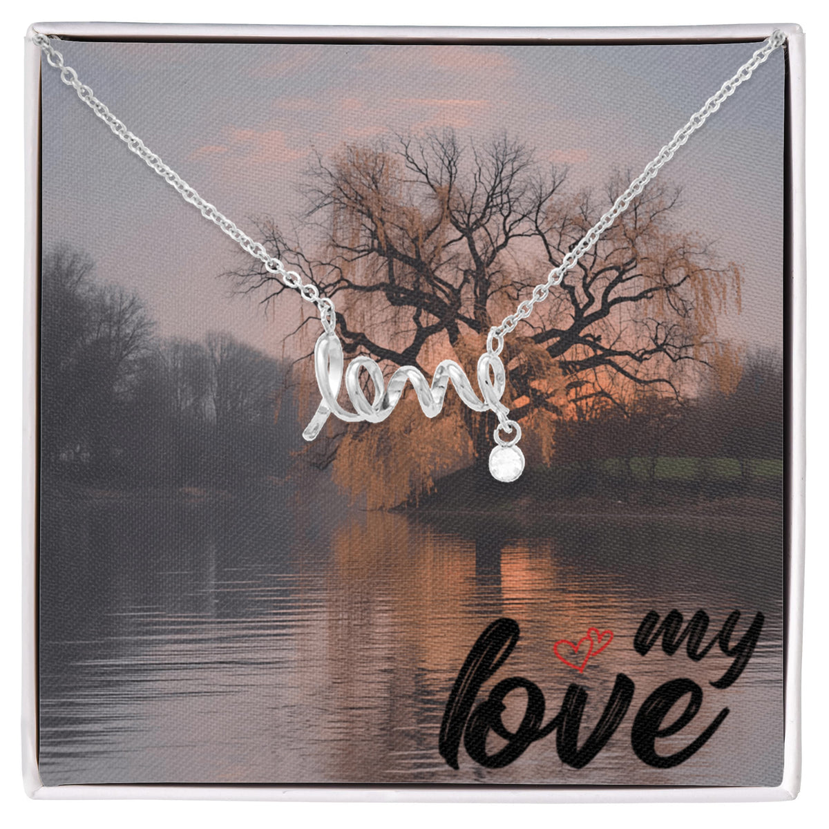 This dainty necklace leaves no doubt in her mind about your true feelings. Beautifully crafted, this adorable design spells out the word "love" in a playful cursive font.