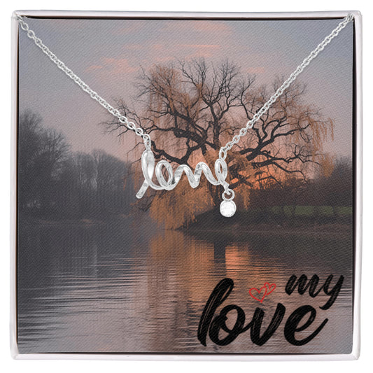 This dainty necklace leaves no doubt in her mind about your true feelings. Beautifully crafted, this adorable design spells out the word "love" in a playful cursive font.